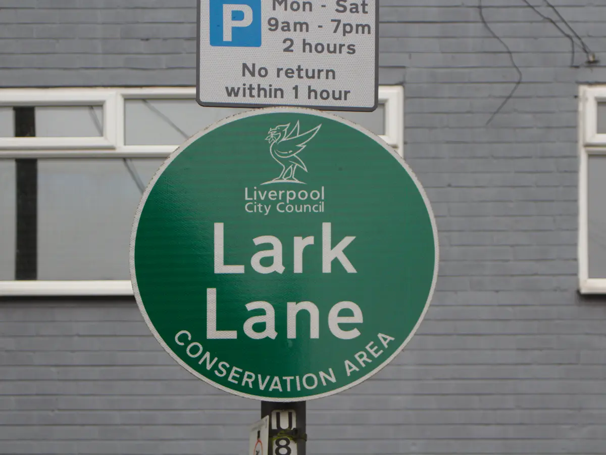Lark Lane Conservation Area street sign in Liverpool