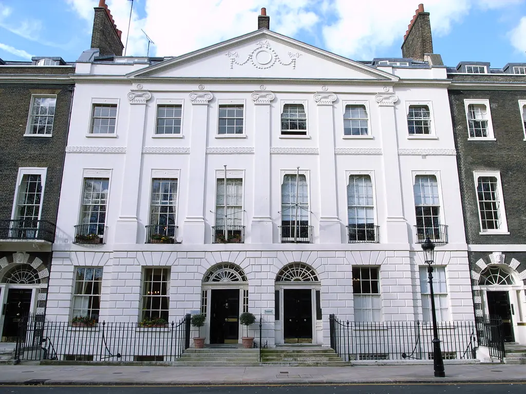 Georgian terrace on Bedford Square, London, with sash windows and fanlights